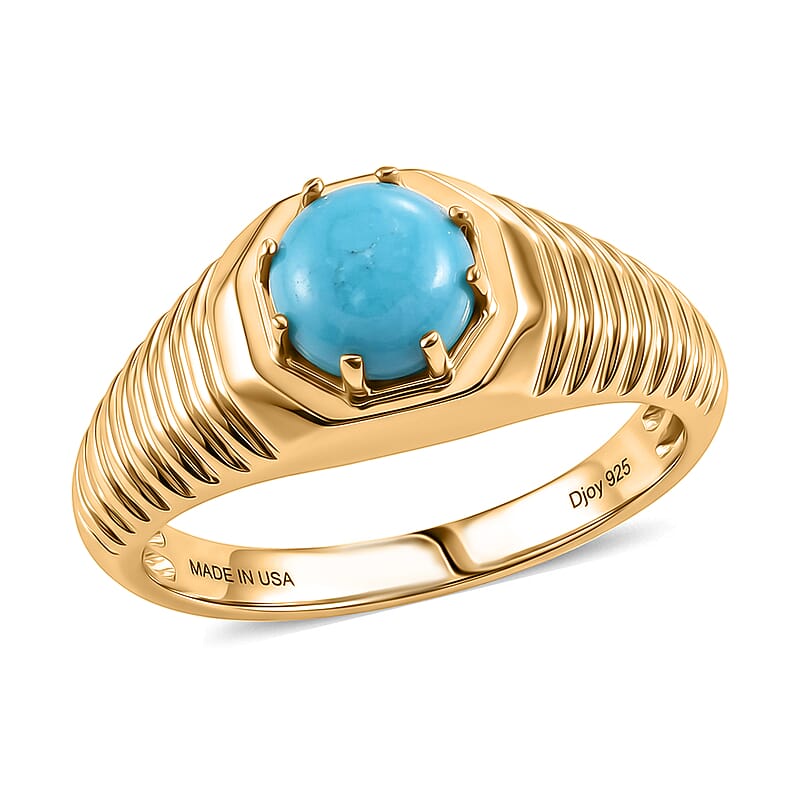 D'Joy Premium Sleeping Beauty Turquoise 1.10 ctw Men's Ring in 18K Vermeil Yellow Gold Over Sterling Silver (Size 9.0)