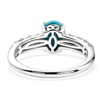 Premium Sleeping Beauty Turquoise and Luxuriant Lab Grown Diamond G-H SI 1.20 ctw Azure Whisper Ring in Rhodium Over Sterling Silver (Size 5.0)