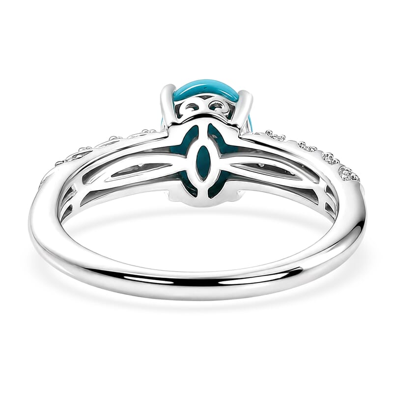 Premium Sleeping Beauty Turquoise and Luxuriant Lab Grown Diamond G-H SI 1.20 ctw Azure Whisper Ring in Rhodium Over Sterling Silver (Size 5.0)