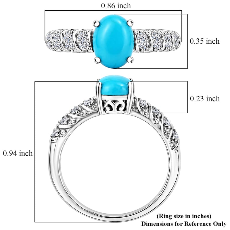 Premium Sleeping Beauty Turquoise and Luxuriant Lab Grown Diamond G-H SI 1.20 ctw Azure Whisper Ring in Rhodium Over Sterling Silver (Size 5.0)