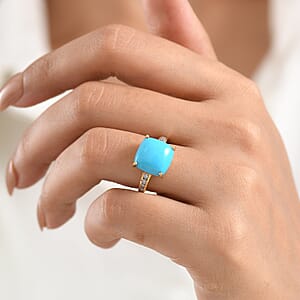 D'Joy Premium Sleeping Beauty Turquoise and Moissanite 6.50 ctw Blue Allure Ring in 18K Vermeil Yellow Gold Over Sterling Silver (Size 6.0)