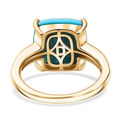 D'Joy Premium Sleeping Beauty Turquoise and Moissanite 6.50 ctw Blue Allure Ring in 18K Vermeil Yellow Gold Over Sterling Silver (Size 6.0)