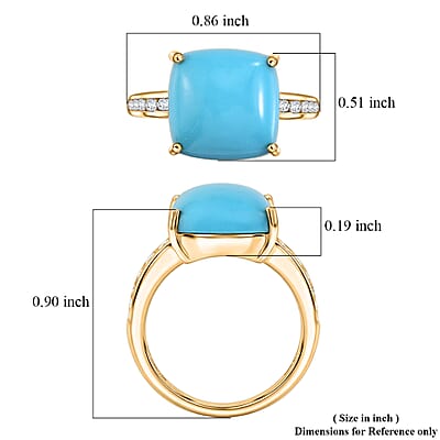 D'Joy Premium Sleeping Beauty Turquoise and Moissanite 6.50 ctw Blue Allure Ring in 18K Vermeil Yellow Gold Over Sterling Silver (Size 6.0)