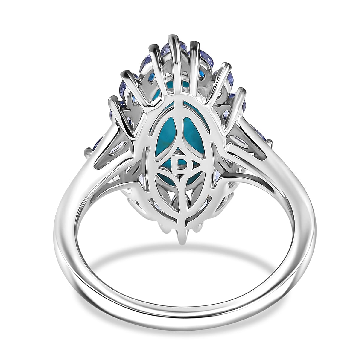 D'Joy Premium Sleeping Beauty Turquoise and Tanzanite 4.40 ctw Regal Bloom Ring in Rhodium Over Sterling Silver (Size 6.0)