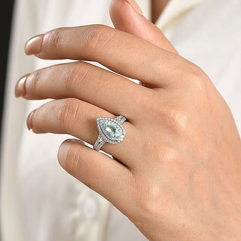 Certified & Appraised Rhapsody AAAA Paraiba Tourmaline and Diamond E-F VS 1.50 ctw Ring in 950 Platinum (Size 6.0) 7.10 Grams