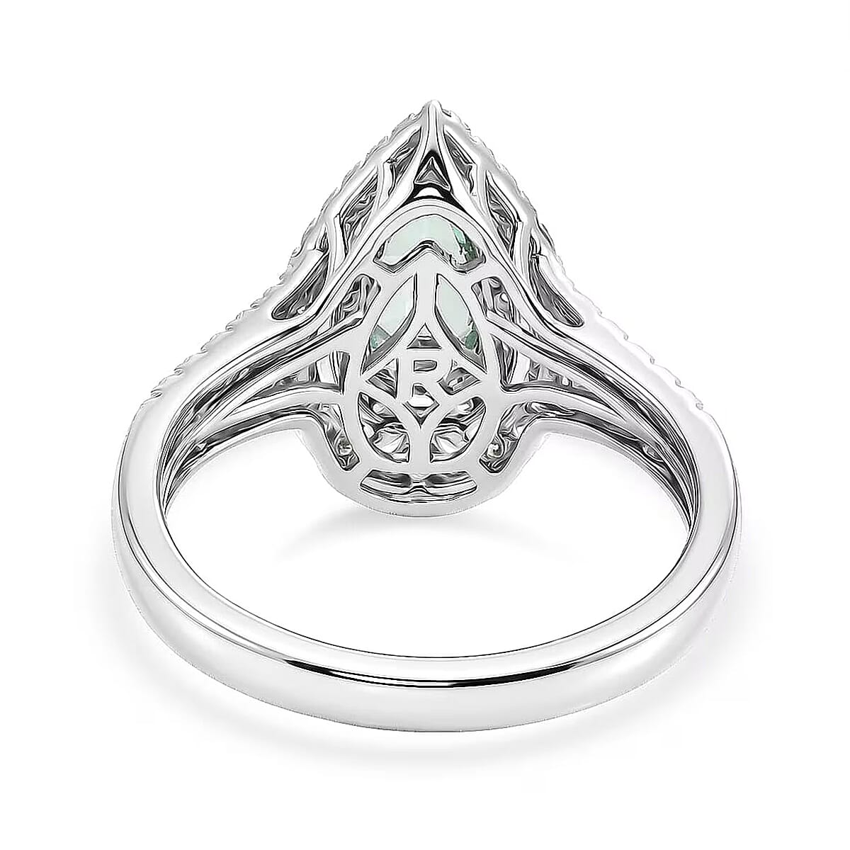 Certified & Appraised Rhapsody AAAA Paraiba Tourmaline and Diamond E-F VS 1.50 ctw Ring in 950 Platinum (Size 7.0) 7.10 Grams (Ships in 5-7 Days) image number 6
