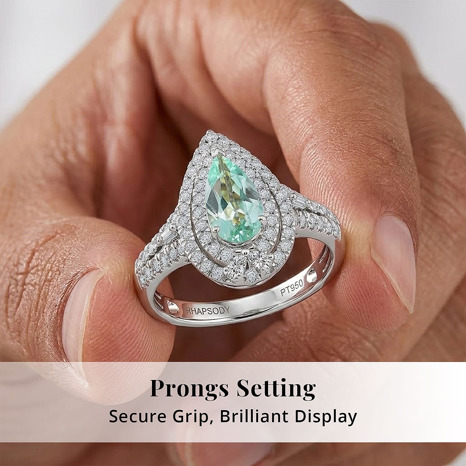 Certified and Appraised Rhapsody AAAA Paraiba Tourmaline and Diamond E-F VS 1.50 ctw Ring in 950 Platinum (Size 8.0) 7.10 Grams