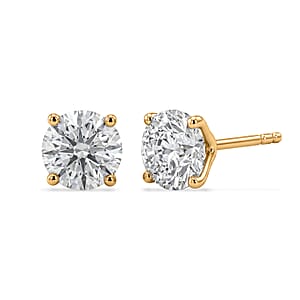 SGL Certified Luxuriant Lab Grown Diamond G-H SI 3.00 ctw Solitaire Stud Earrings in 10K Yellow Gold 