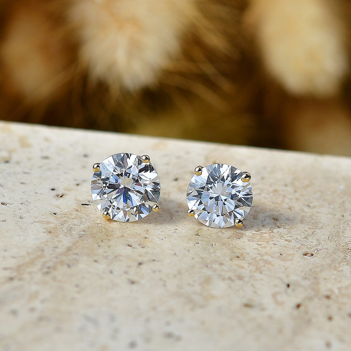SGL Certified Luxuriant Lab Grown Diamond G-H SI 3.00 ctw Solitaire Stud Earrings in 10K Yellow Gold  image number 1