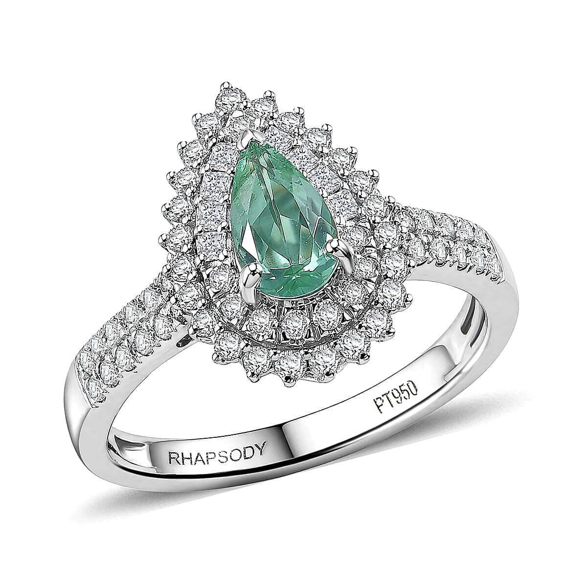 Certified and Appraised Rhapsody AAAA Paraiba Tourmaline and Diamond E-F VS 1.50 ctw Ring in 950 Platinum (Size 6.0) 6.30 Grams
