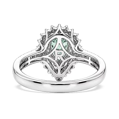 Certified and Appraised Rhapsody AAAA Paraiba Tourmaline and Diamond E-F VS 1.50 ctw Ring in 950 Platinum (Size 6.0) 6.30 Grams