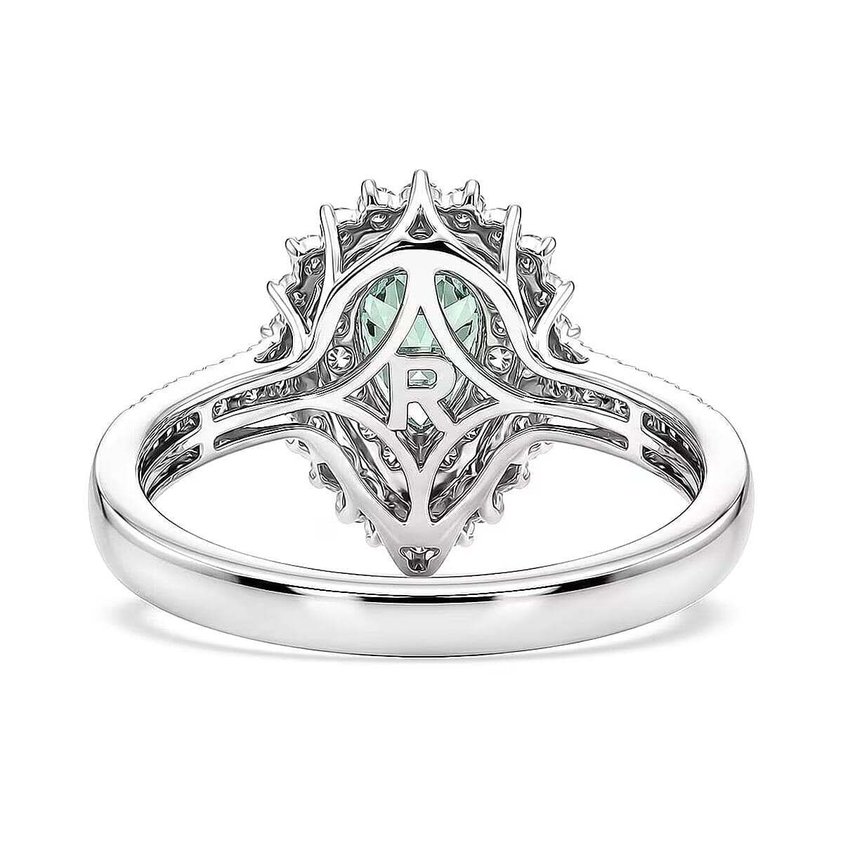 Certified & Appraised Rhapsody AAAA Paraiba Tourmaline and Diamond E-F VS 1.50 ctw Ring in 950 Platinum (Size 7.0) 6.30 Grams (Ships in 5-7 Days) image number 6