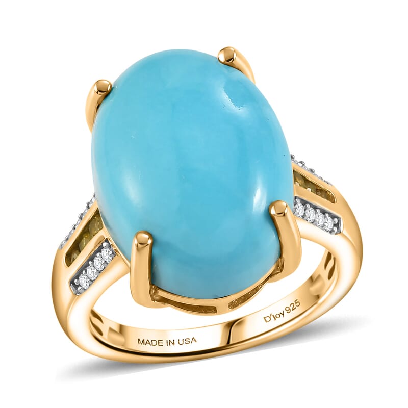 D'Joy Premium Sleeping Beauty Turquoise and Multi Gemstone 10.10 ctw Imperial Blue Ring in 18K Vermeil Yellow Gold Over Sterling Silver (Size 7.0)