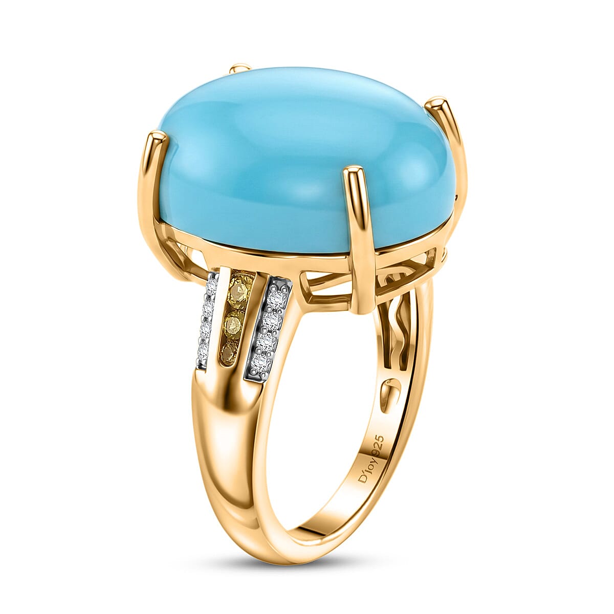D'Joy Premium Sleeping Beauty Turquoise and Multi Gemstone 10.10 ctw Imperial Blue Ring in 18K Vermeil Yellow Gold Over Sterling Silver (Size 7.0)