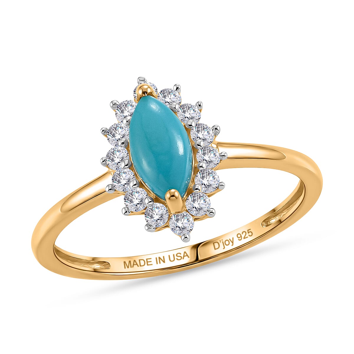 D'Joy Premium Sleeping Beauty Turquoise, Moissanite Ring in 18K Vermeil YG Over Sterling Silver (Size 10.0) 0.75 ctw