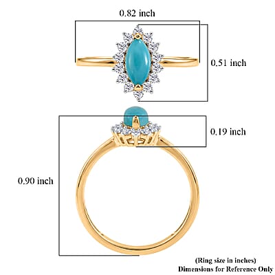 D'Joy Premium Sleeping Beauty Turquoise and Moissanite 0.75 ctw Marquee Royalty Ring in 18K Vermeil Yellow Gold Over Sterling Silver (Size 7.0)