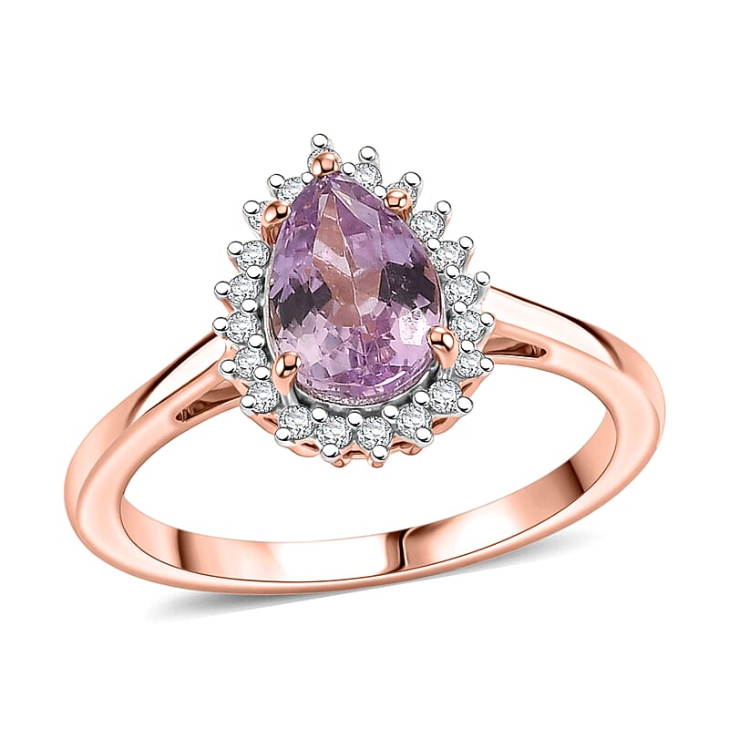 Premium Martha Rocha Kunzite and Luxuriant Lab Grown Diamond G-H SI 1.80 ctw Blush Sunburst Ring in 18K Vermeil Rose Gold Over Sterling Silver (Size  6.0)