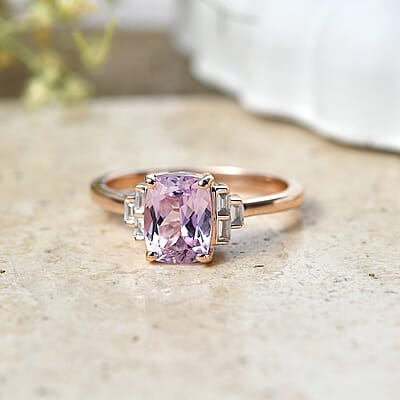 Premium Martha Rocha Kunzite and Luxuriant Lab Grown Diamond G-H SI 2.00 ctw Blush Step Accent Ring in 18K Vermeil Rose Gold Over Sterling Silver (Size  6.0)