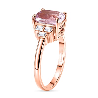 Premium Martha Rocha Kunzite and Luxuriant Lab Grown Diamond G-H SI 2.00 ctw Blush Step Accent Ring in 18K Vermeil Rose Gold Over Sterling Silver (Size  6.0)