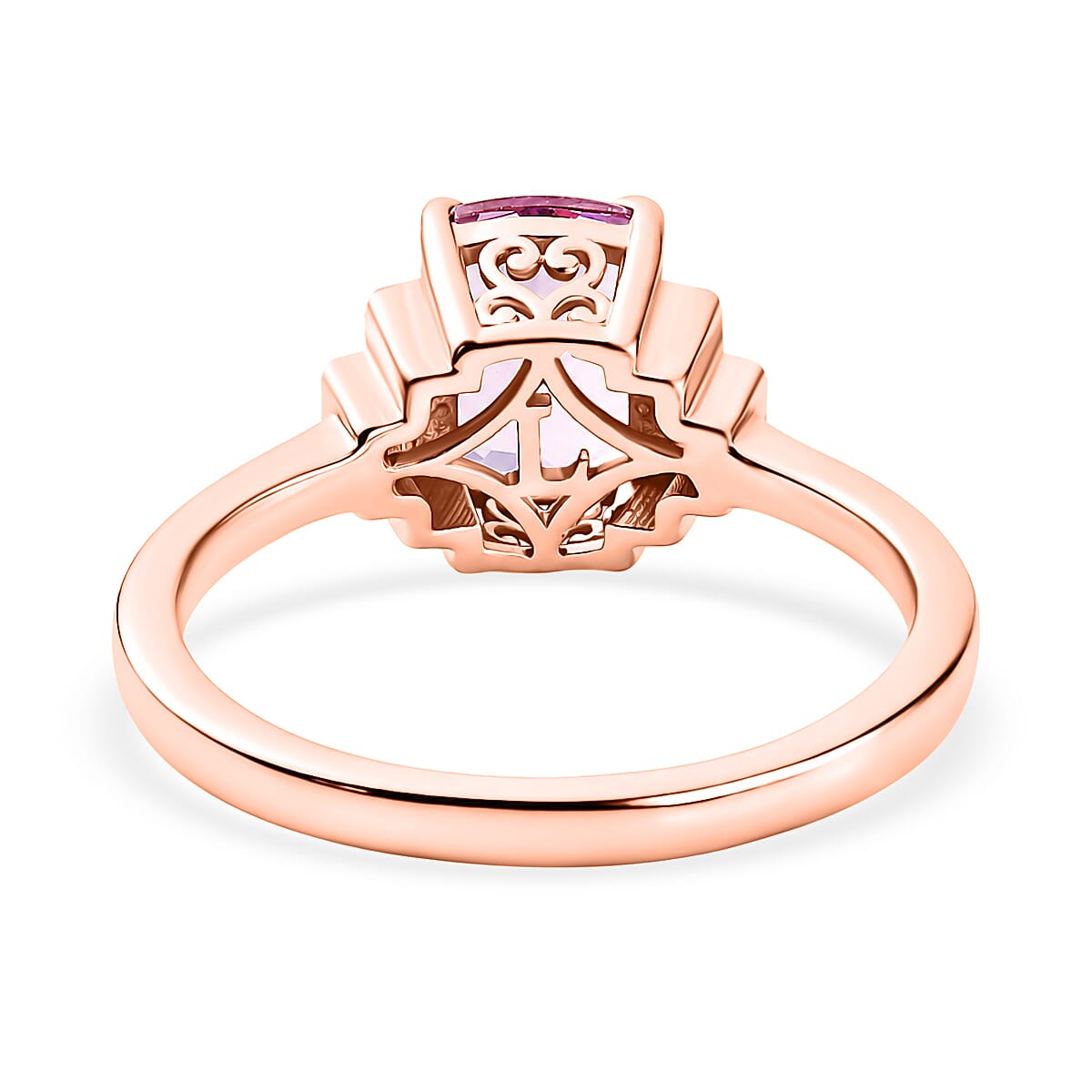 Premium Martha Rocha Kunzite and Luxuriant Lab Grown Diamond G-H SI 2.00 ctw Blush Step Accent Ring in 18K Vermeil Rose Gold Over Sterling Silver (Size  6.0)