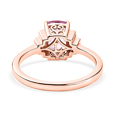 Premium Martha Rocha Kunzite and Luxuriant Lab Grown Diamond G-H SI 2.00 ctw Blush Step Accent Ring in 18K Vermeil Rose Gold Over Sterling Silver (Size  6.0)