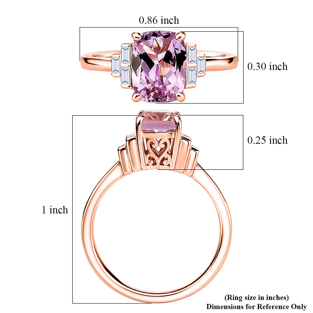 Premium Martha Rocha Kunzite and Luxuriant Lab Grown Diamond G-H SI 2.00 ctw Blush Step Accent Ring in 18K Vermeil Rose Gold Over Sterling Silver (Size  6.0)