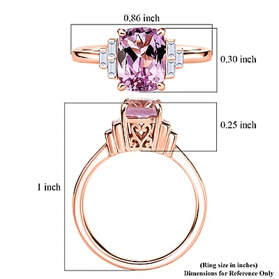 Premium Martha Rocha Kunzite and Luxuriant Lab Grown Diamond G-H SI 2.00 ctw Blush Step Accent Ring in 18K Vermeil Rose Gold Over Sterling Silver (Size  6.0)