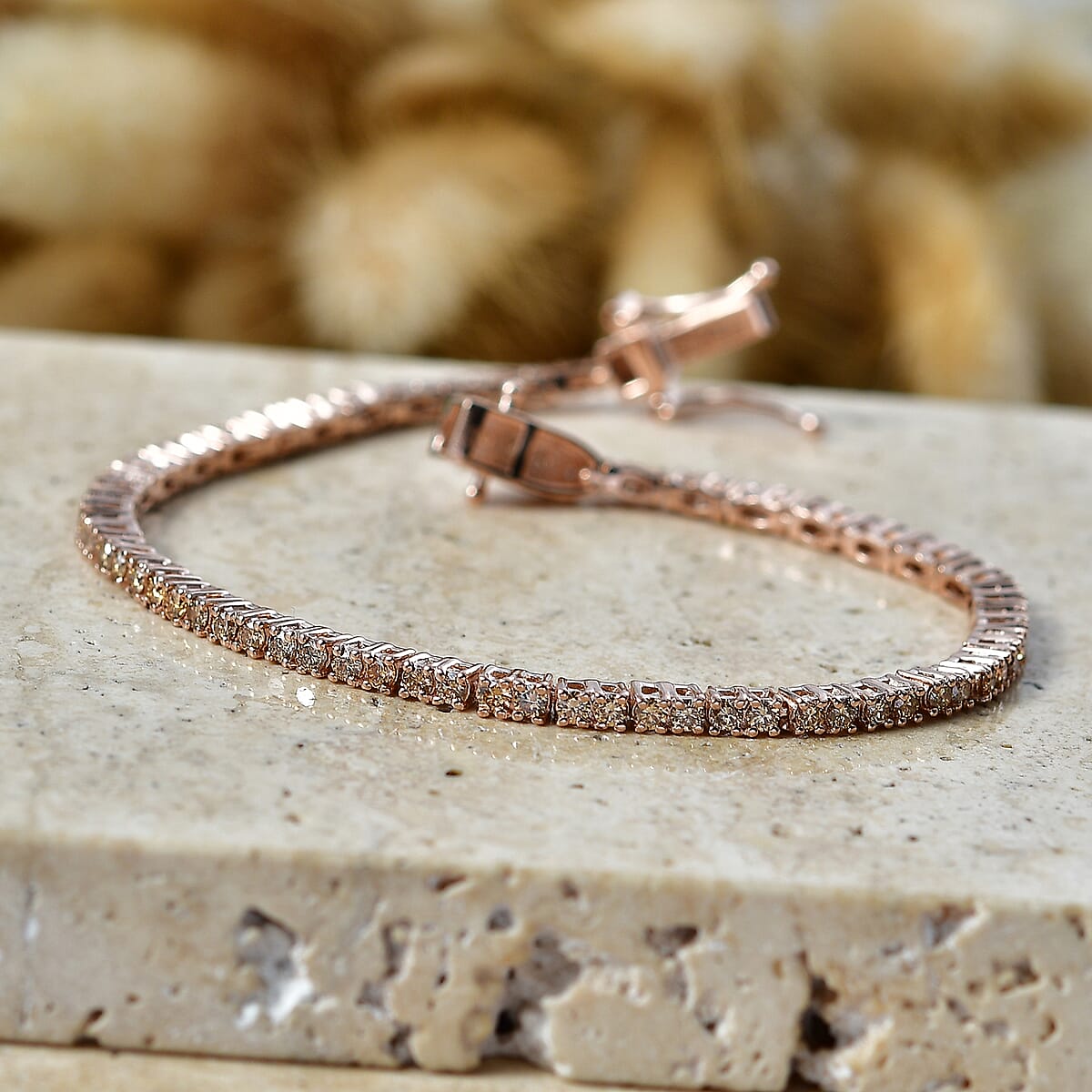 Luxuriant Lab Grown Champagne Diamond (IR) (SI) 2.35 ctw Tennis Bracelet in 18K Vermeil Rose Gold Over Sterling Silver (6.50 In) image number 1