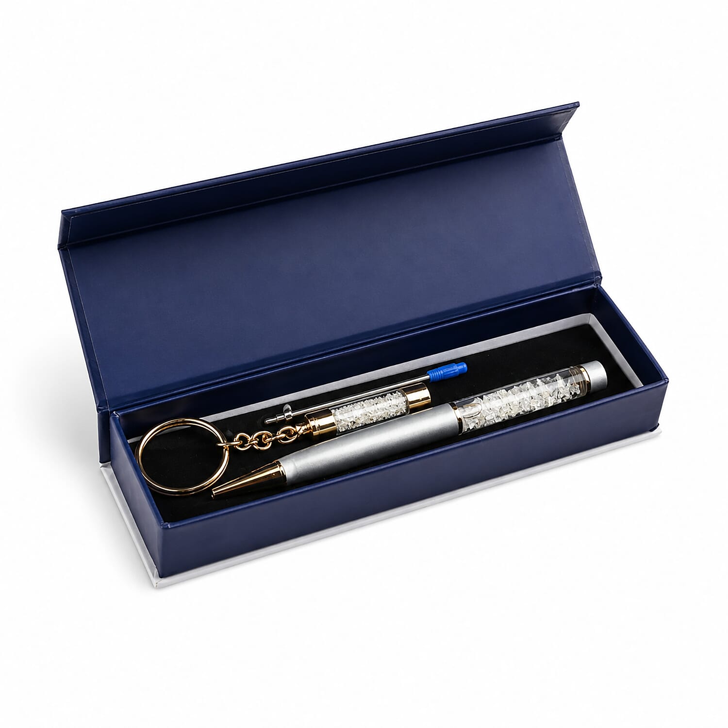 Livmore Silver Flake Ball Point Pen with Keychain and Extra Refill