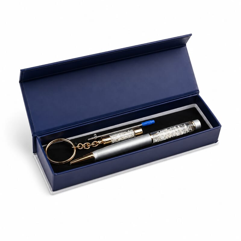 Livmore Silver Flake Ball Point Pen with Keychain and Extra Refill
