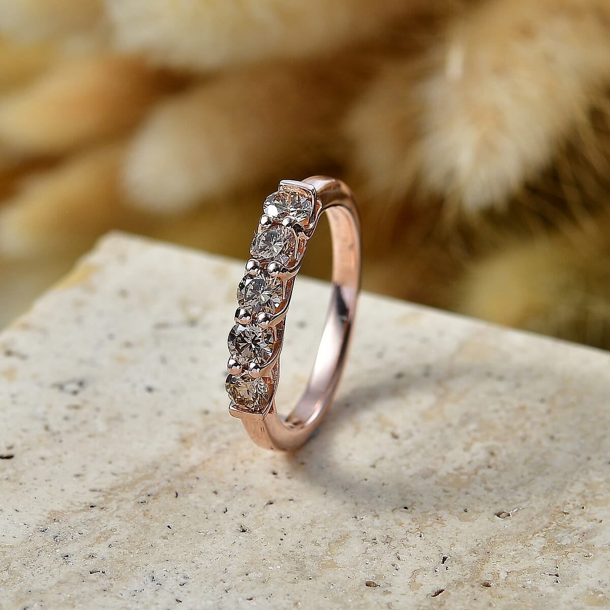 Luxuriant Lab Grown Champagne Diamond (IR) (SI) 1.00 ctw Ring in 18K Vermeil Rose Gold Over Sterling Silver (Size  10.0) image number 1