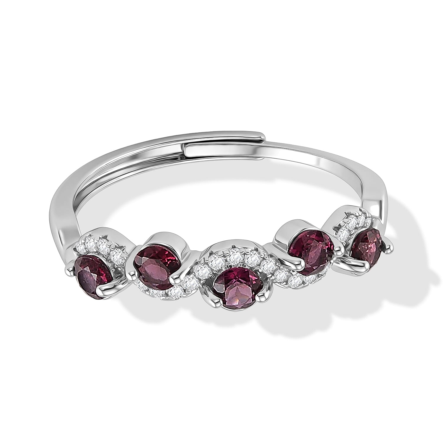 Mozambique Garnet and Simulated Diamond 2.50 ctw Ring in Silvertone (Adjustable)