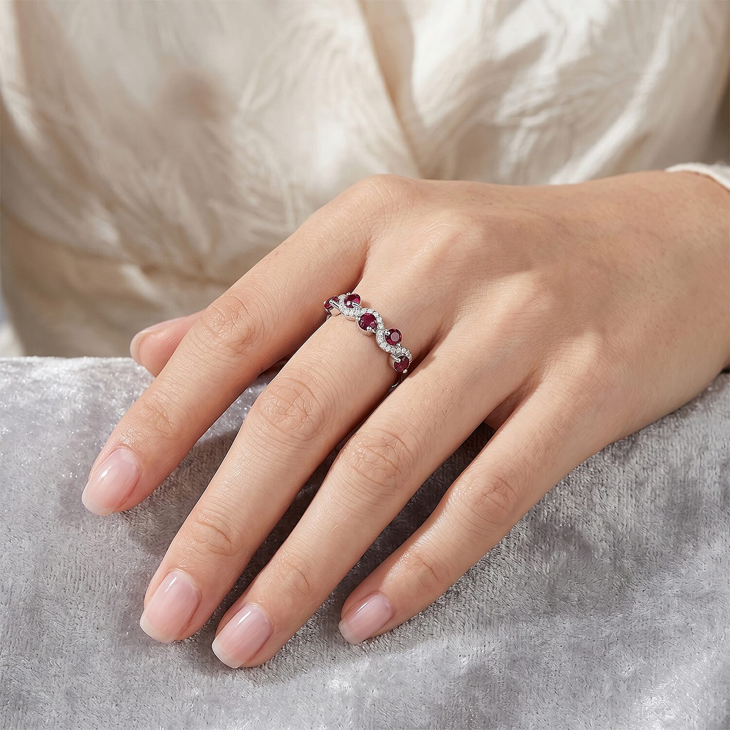 Mozambique Garnet and Simulated Diamond 2.50 ctw Ring in Silvertone (Adjustable)