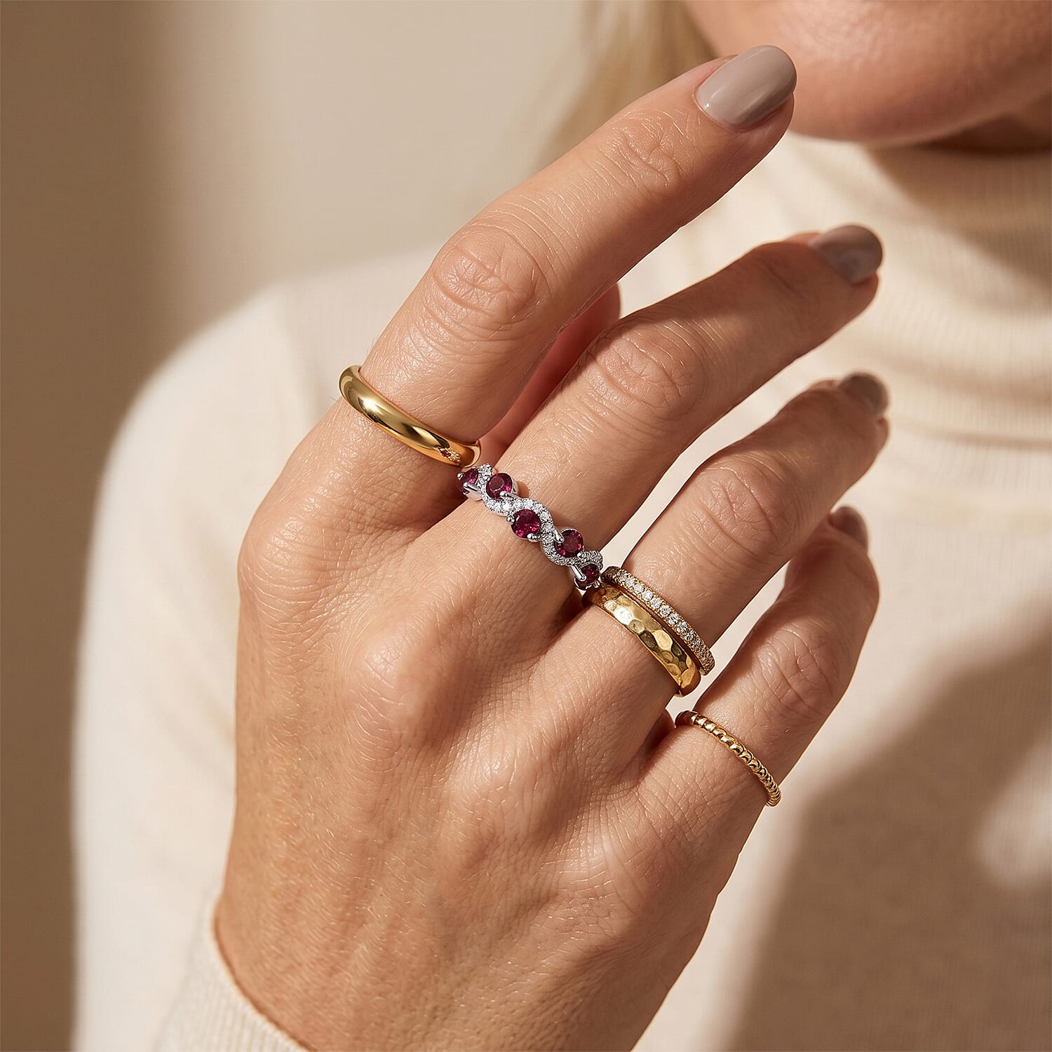 Mozambique Garnet and Simulated Diamond 2.50 ctw Ring in Silvertone (Adjustable)