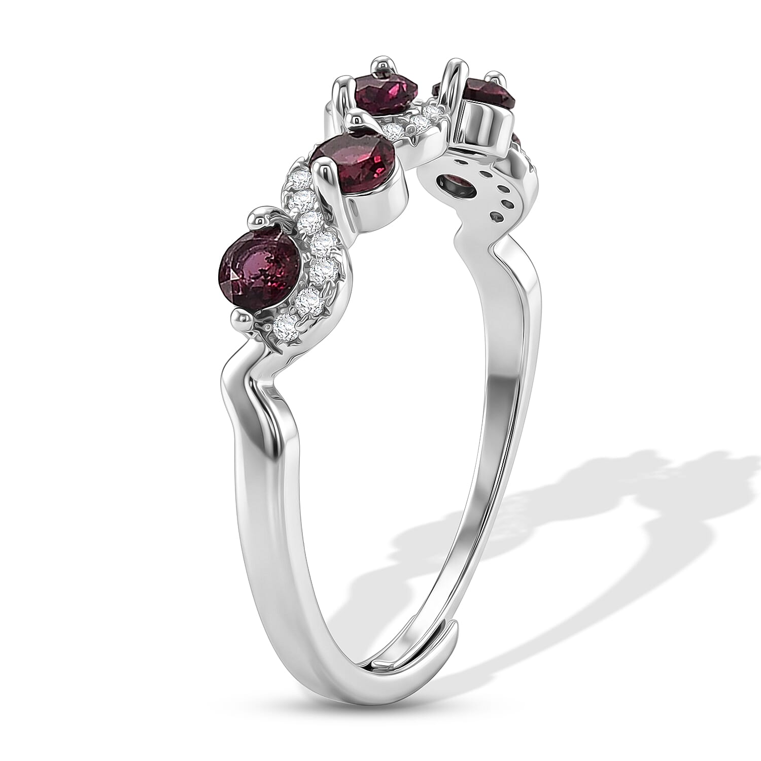 Mozambique Garnet and Simulated Diamond 2.50 ctw Ring in Silvertone (Adjustable)
