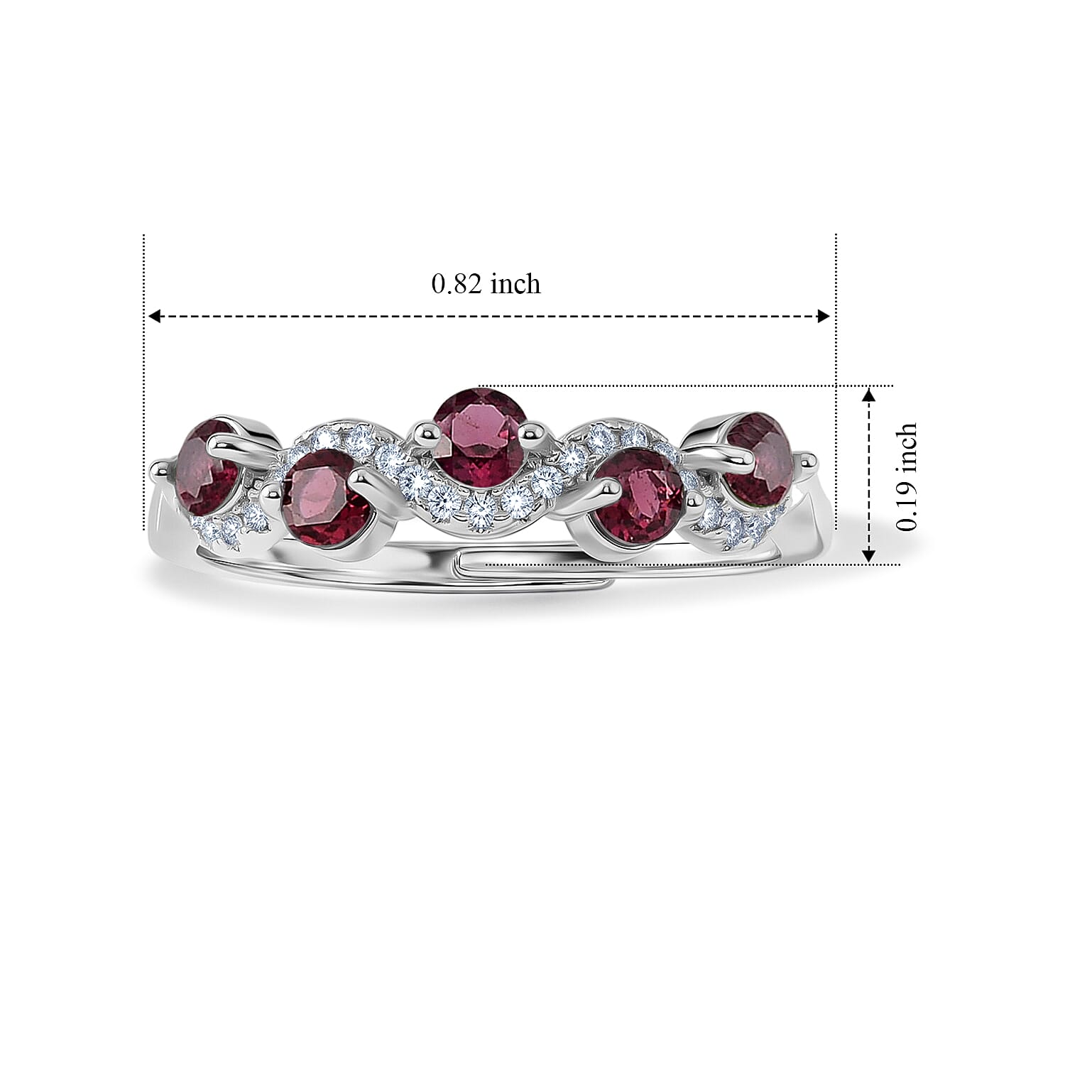 Mozambique Garnet and Simulated Diamond 2.50 ctw Ring in Silvertone (Adjustable)