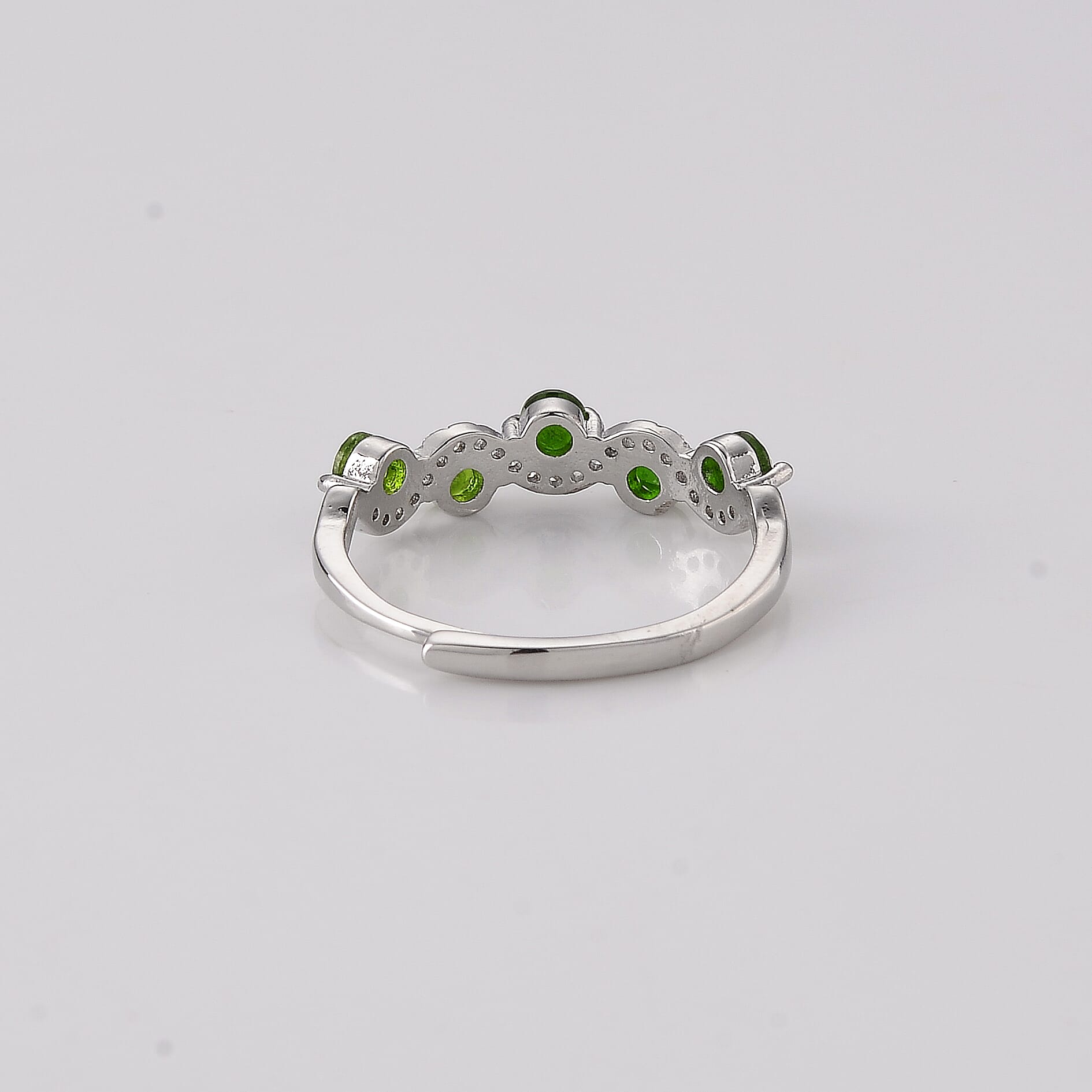 Chrome Diopside and Simulated Diamond 2.50 ctw Ring in Silvertone (Adjustable)