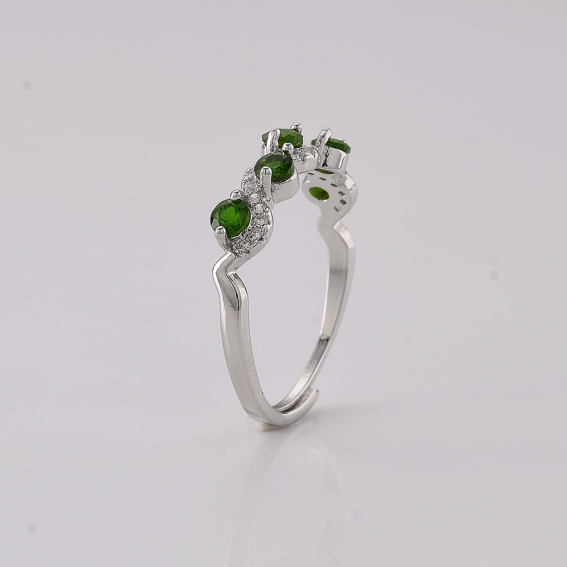 Chrome Diopside and Simulated Diamond 2.50 ctw Ring in Silvertone (Adjustable)