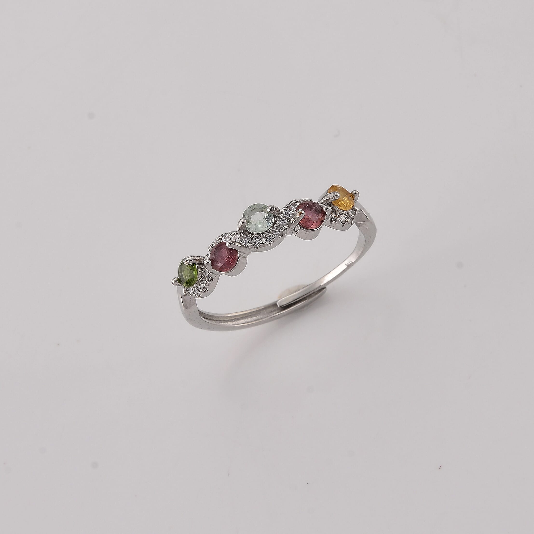 Multi-Tourmaline and Simulated Diamond 2.50 ctw Ring in Silvertone (Adjustable)