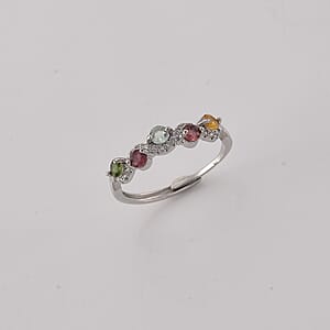 Multi-Tourmaline and Simulated Diamond 2.50 ctw Ring in Silvertone (Adjustable)