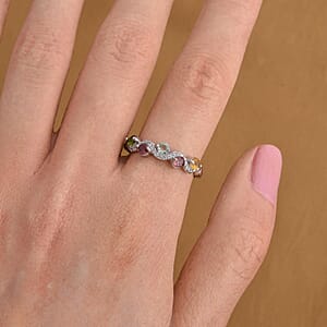 Multi-Tourmaline and Simulated Diamond 2.50 ctw Ring in Silvertone (Adjustable)