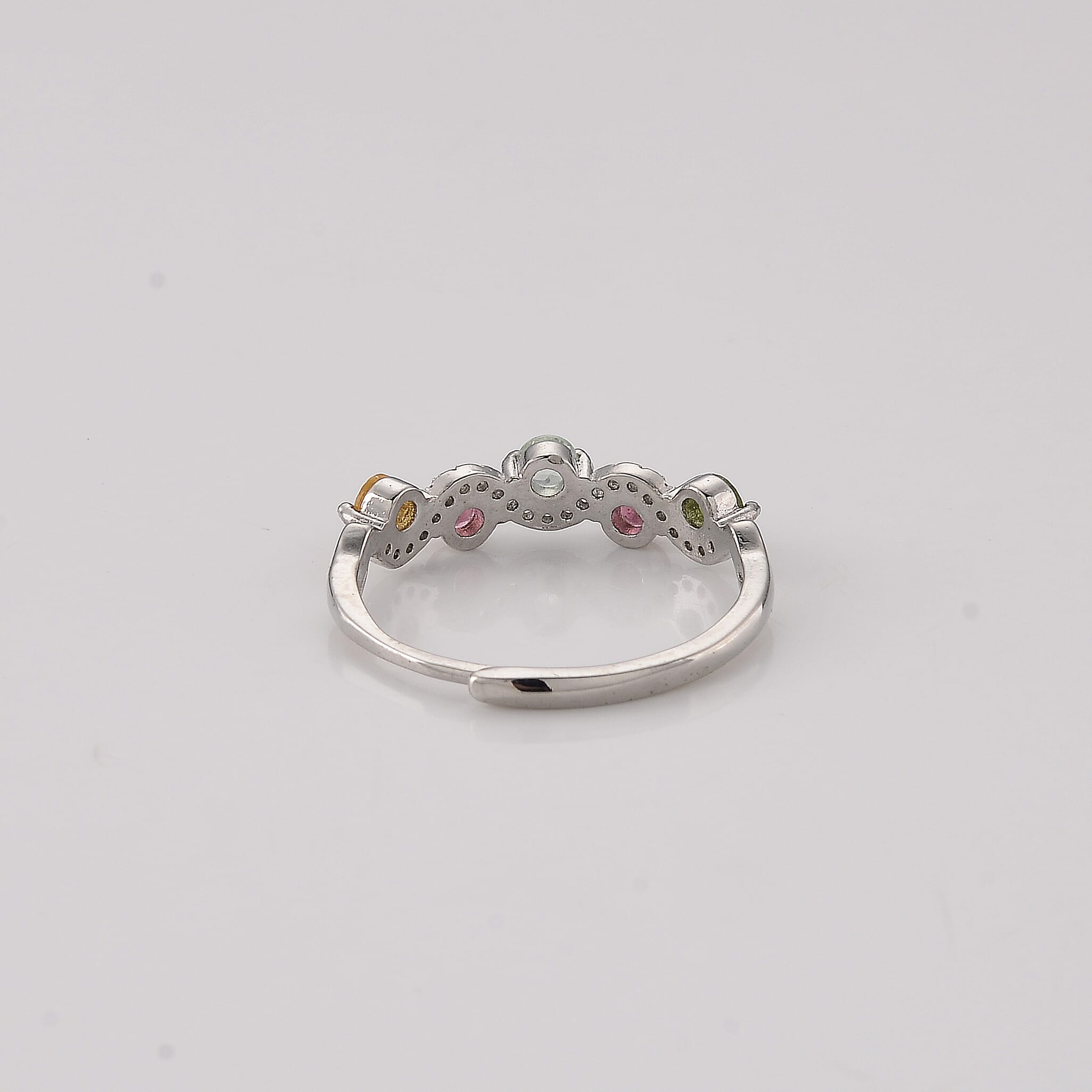 Multi-Tourmaline and Simulated Diamond 2.50 ctw Ring in Silvertone (Adjustable)