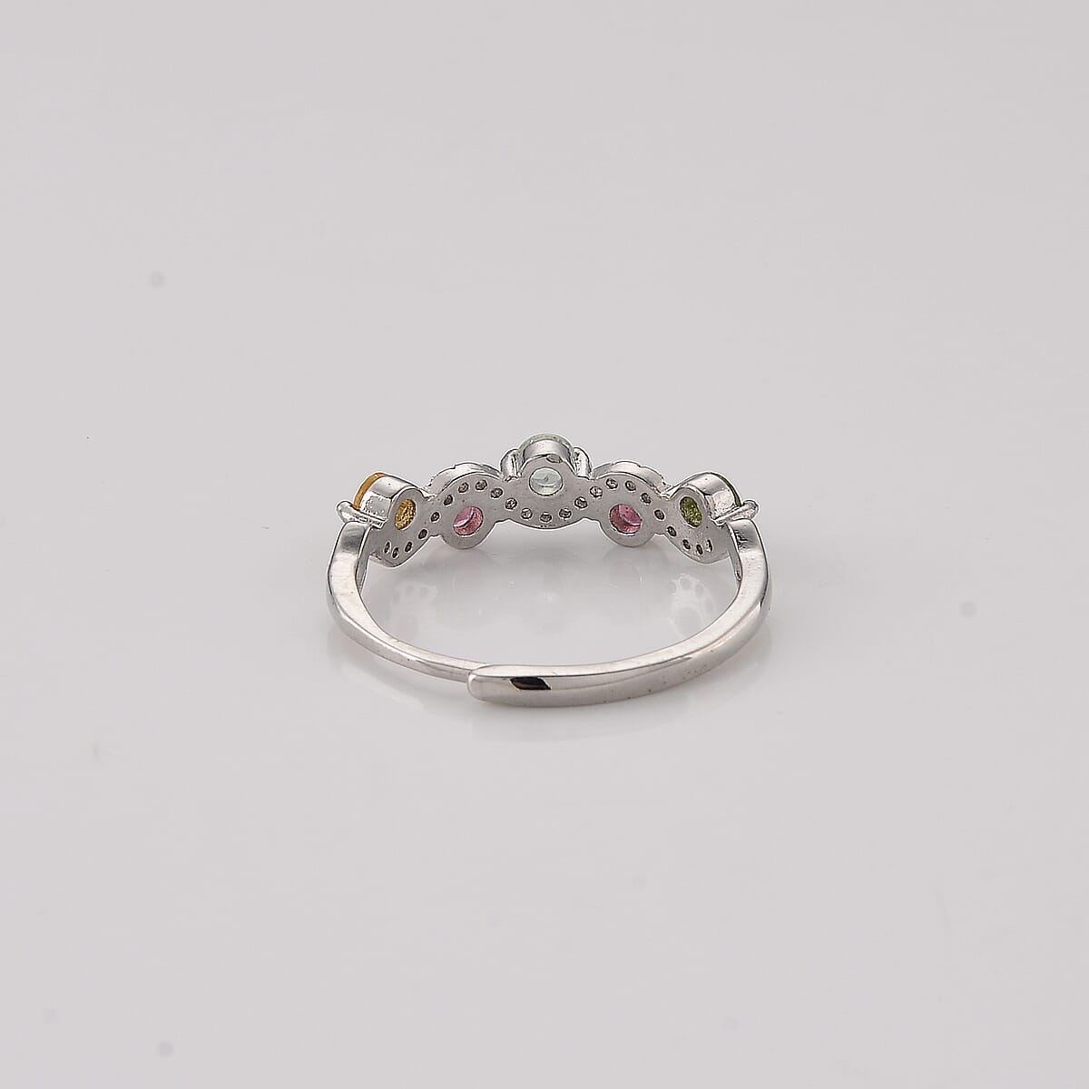 Multi-Tourmaline and Simulated Diamond 2.50 ctw Ring in Silvertone (Adjustable) image number 2