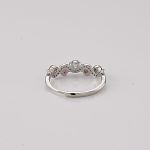 Multi-Tourmaline and Simulated Diamond 2.50 ctw Ring in Silvertone (Adjustable)