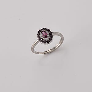 Orissa Rhodolite Garnet and Simulated Diamond 4.50 ctw Ring in Silvertone (Adjustable)