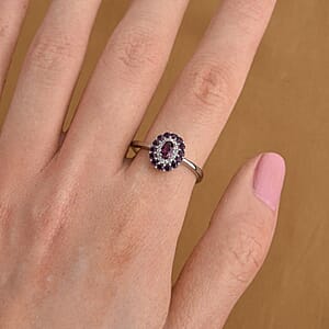 Orissa Rhodolite Garnet and Simulated Diamond 4.50 ctw Ring in Silvertone (Adjustable)