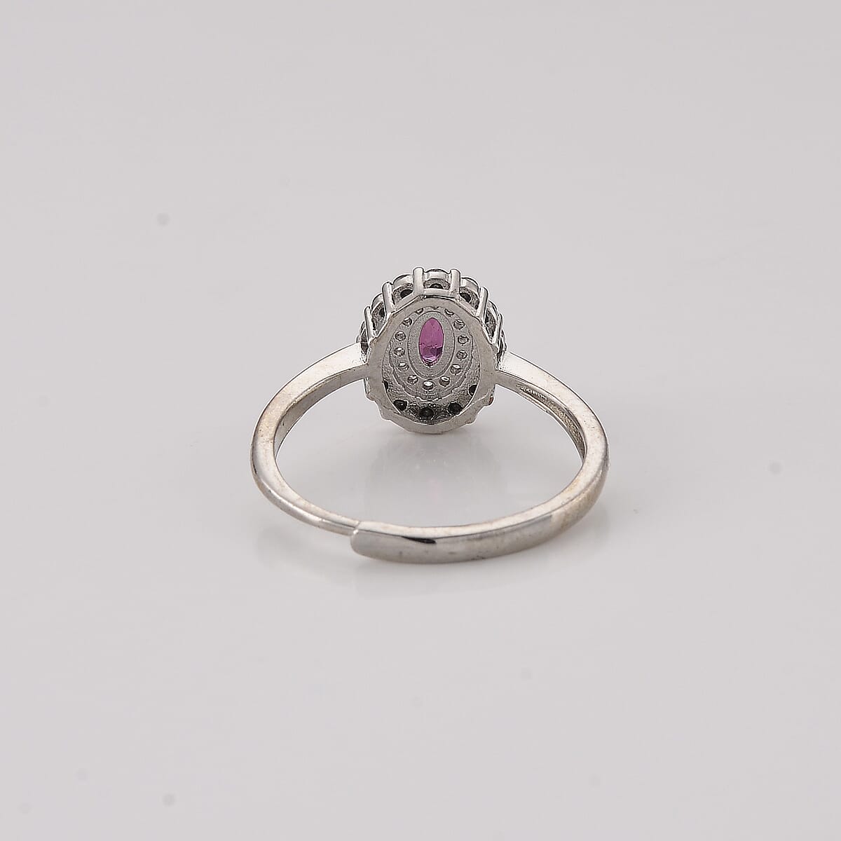 Orissa Rhodolite Garnet and Simulated Diamond 4.50 ctw Ring in Silvertone (Adjustable) image number 2