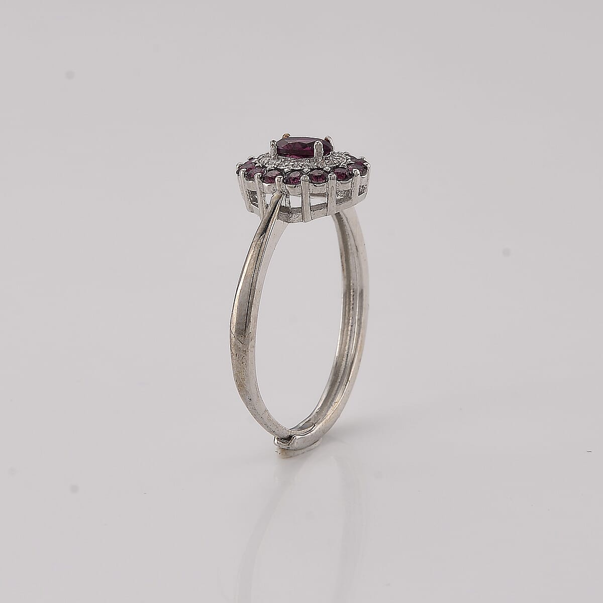 Orissa Rhodolite Garnet and Simulated Diamond 4.50 ctw Ring in Silvertone (Adjustable) image number 3