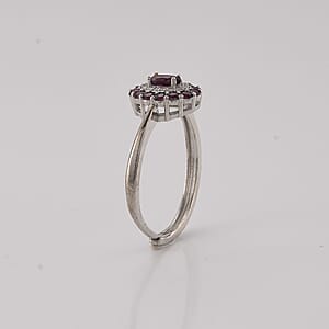 Orissa Rhodolite Garnet and Simulated Diamond 4.50 ctw Ring in Silvertone (Adjustable)