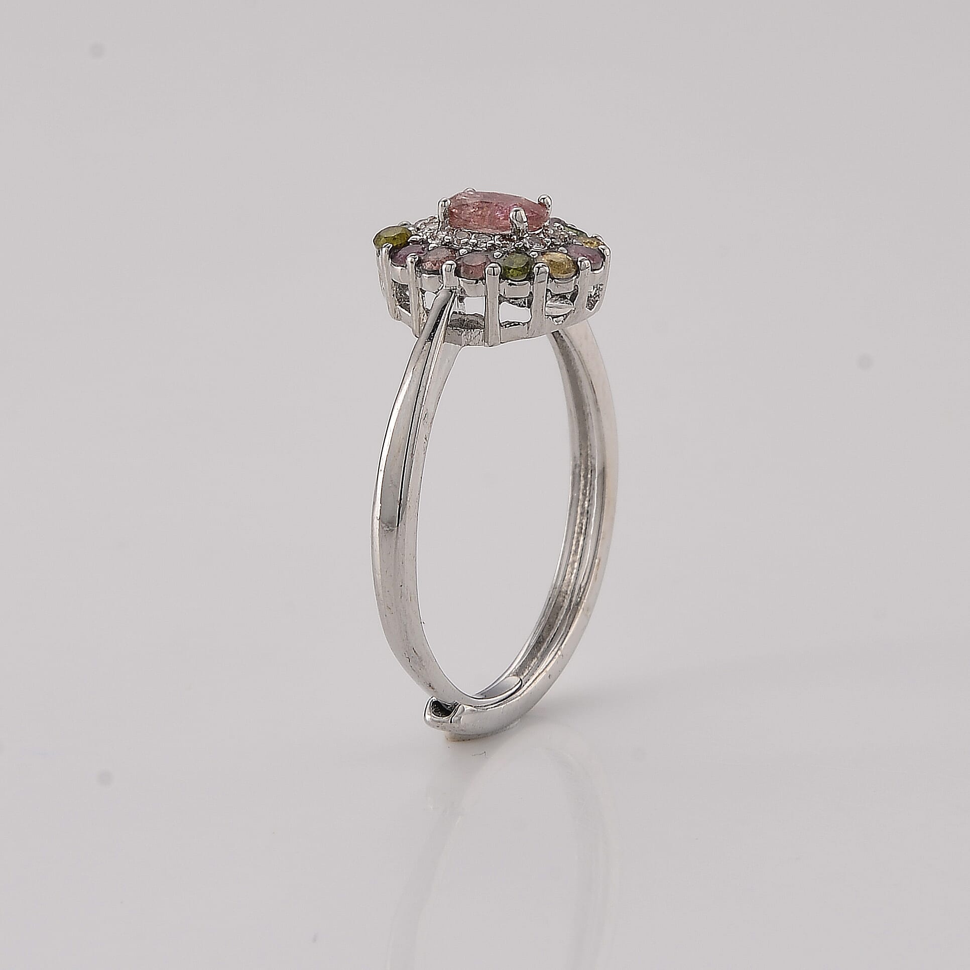 Multi-Tourmaline and Simulated Diamond 4.50 ctw Ring in Silvertone (Adjustable)